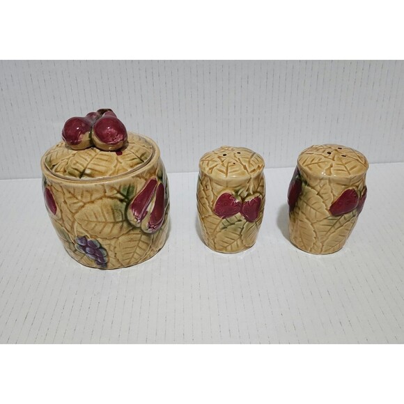 Tilso Japan Ceramic Set of Grease Jar and Salt & Pepper Shakers Fruits 53/630 - Picture 4 of 11